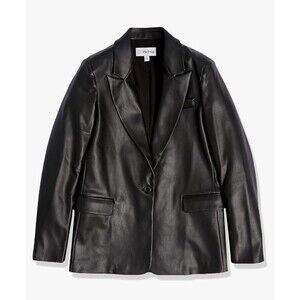 The Drop Women's Anouk Faux Leather Blazer One button Jacket XX-Large Black